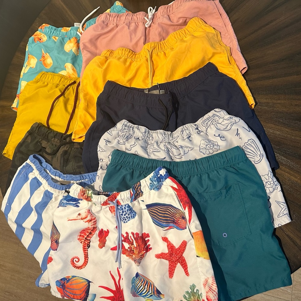 LOT - 10 swim trunks (ALL HAVE LINER) from ASOS. 4 inch seam.